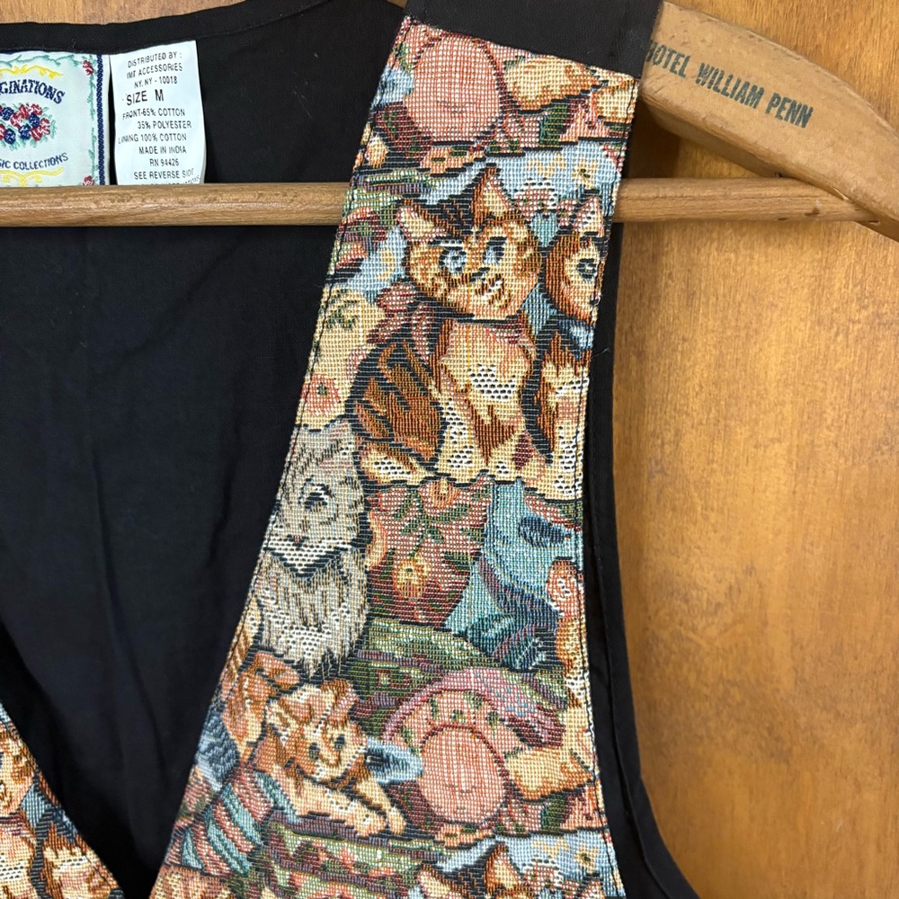 Vintage Cat Tapestry Patchwork Vest Retro Y2K 90s Cottagecore Grandma Kitty Mod - Picture 9 of 16